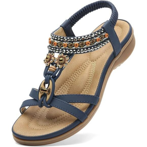 Womens Arch Support Sandals Boho Flip Flops Beach Comfort Walking Shoes - Picture 1 of 7